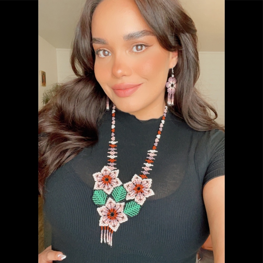 Native Cora Artisan Beaded Necklace/Earring Set